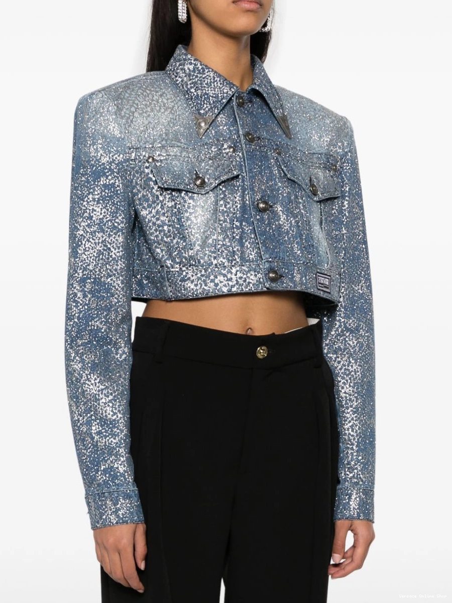 Cheap denim Women Versace Animalier cropped Jeans Couture jacket 0412